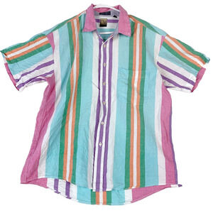 VINTAGE CM & Company Cottage Oxford Grunge Goldbergs Short Sleeve Shirt XL